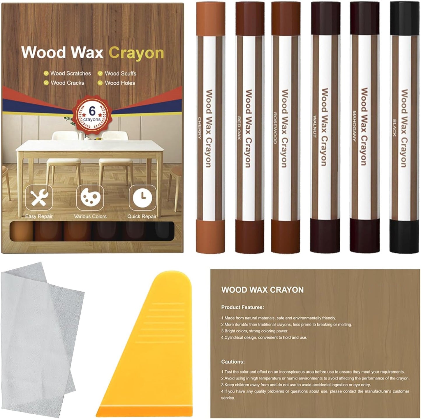 Wood Filler Sticks,12colors Wood Wax Crayons for Repairing Scratches