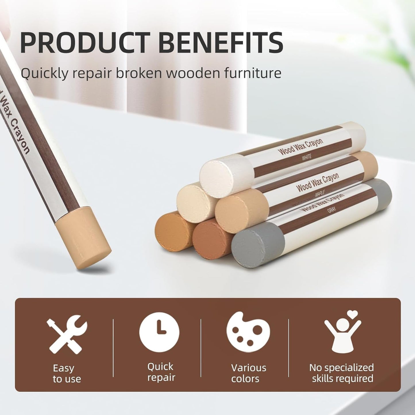 Wood Filler Sticks,12colors Wood Wax Crayons for Repairing Scratches