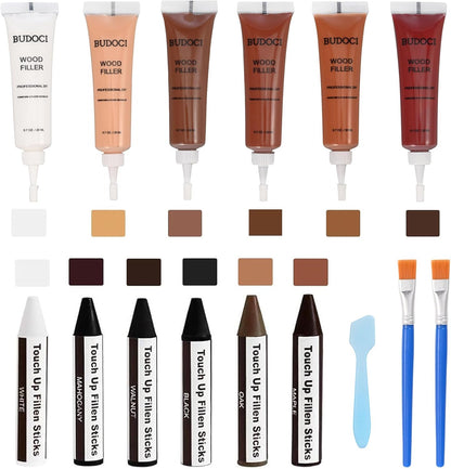 Wood Filler and Wax Fill-Sticks Kit for Furniture Repair,12 Colors Wood Repair Kit for Scratch Cover, Restore Cracks, Hole, Door, Floor, Table, Cabinet -Restore a Finish for Woods