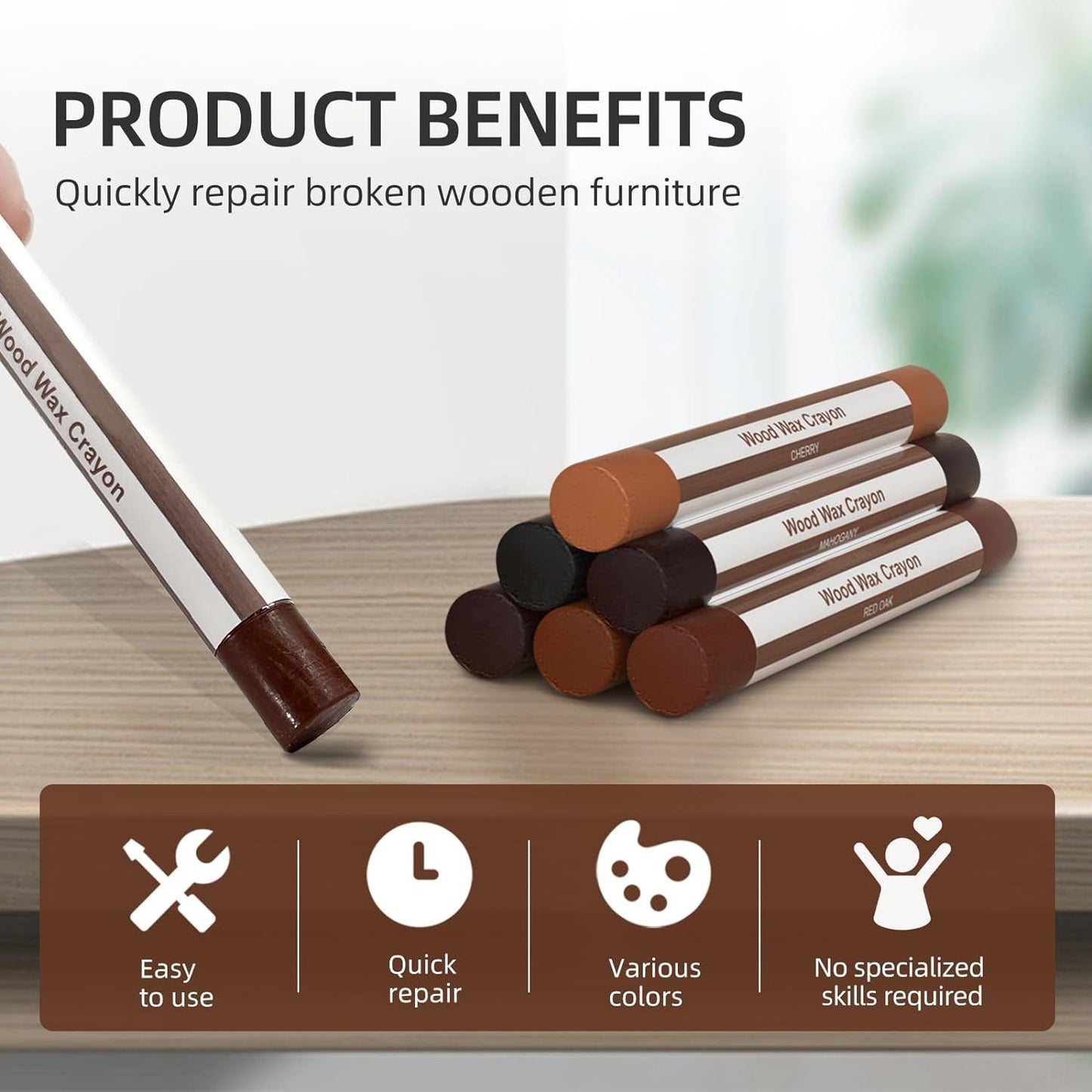 Wood Filler Sticks,12colors Wood Wax Crayons for Repairing Scratches