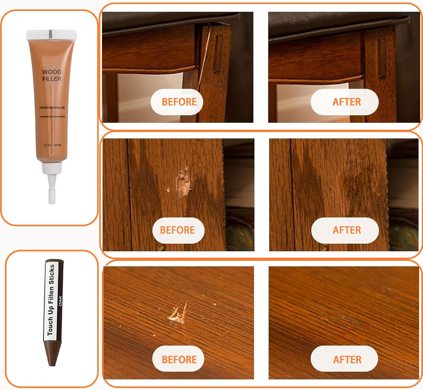 Wood Filler and Wax Fill-Sticks Kit for Furniture Repair,12 Colors Wood Repair Kit for Scratch Cover, Restore Cracks, Hole, Door, Floor, Table, Cabinet -Restore a Finish for Woods