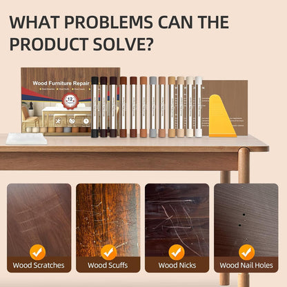 Wood Filler Sticks,12colors Wood Wax Crayons for Repairing Scratches