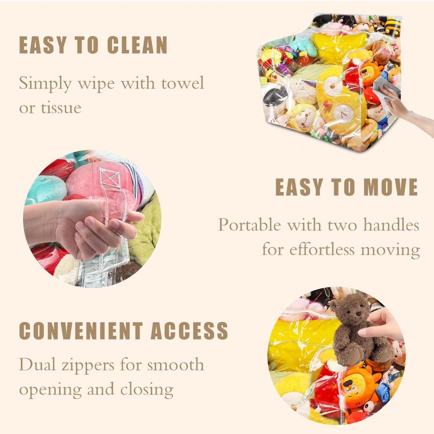 Transparent storage stool, waterproof and stuffable for storing plush toys