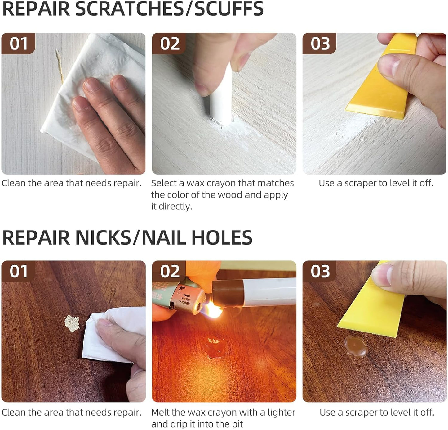 Wood Filler Sticks,12colors Wood Wax Crayons for Repairing Scratches