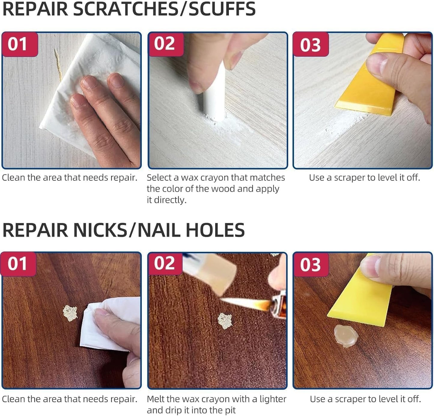 Wood Filler and Wax Fill-Sticks Kit for Furniture Repair,12 Colors Wood Repair Kit for Scratch Cover, Restore Cracks, Hole, Door, Floor, Table, Cabinet -Restore a Finish for Woods