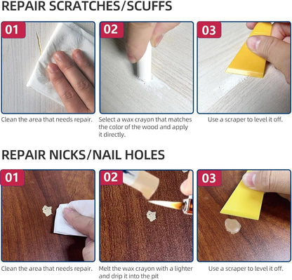 Wood Filler and Wax Fill-Sticks Kit for Furniture Repair,12 Colors Wood Repair Kit for Scratch Cover, Restore Cracks, Hole, Door, Floor, Table, Cabinet -Restore a Finish for Woods