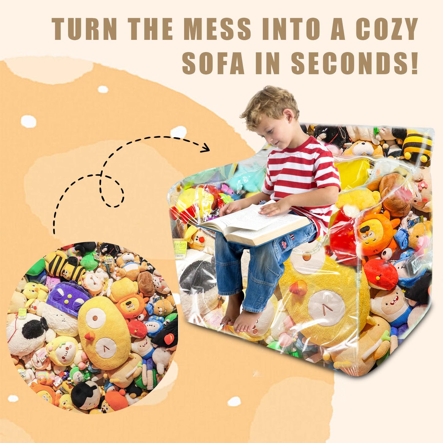 Transparent storage stool, waterproof and stuffable for storing plush toys