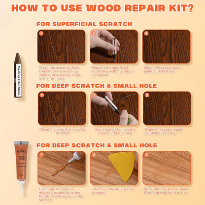 Wood Filler and Wax Fill-Sticks Kit for Furniture Repair,12 Colors Wood Repair Kit for Scratch Cover, Restore Cracks, Hole, Door, Floor, Table, Cabinet -Restore a Finish for Woods